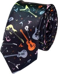 Fako Fashion® Skinny Tie - 5cm - Guitars Multicolor - 145cm - Polyester