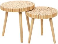 HOME DECO FACTORY Bijzettafel - Set van 2 - Hout - Metaal - Rond - Lichtbruin