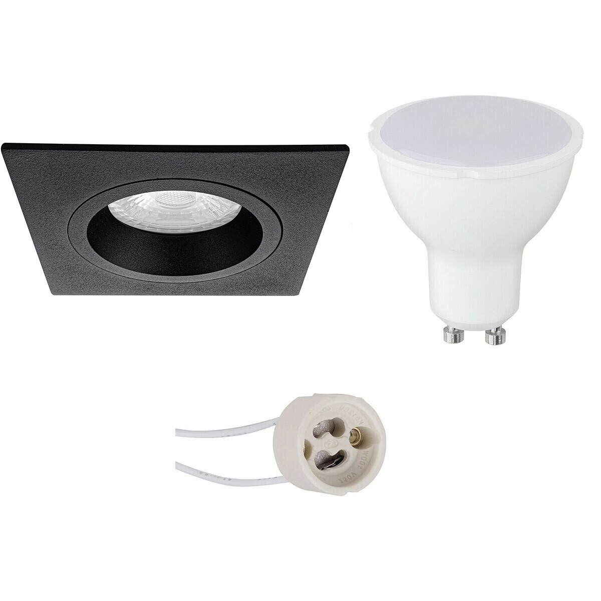 BES LED Voordeelset LED Spot Set - Pragmi Rodos Pro - GU10 Fitting - Inbouw Vierkant - Mat Zwart - 6W - Helder/Koud Wit 6400K - 93mm