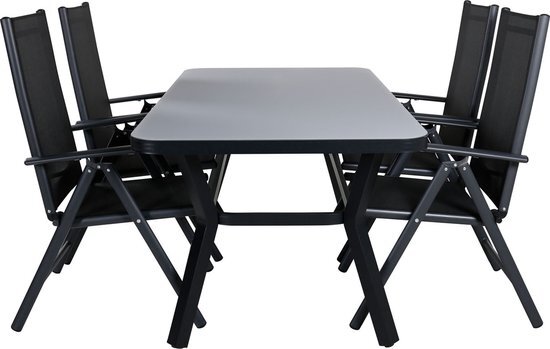 Hioshop Virya tuinmeubelset tafel 90x160cm en 4 stoel Break zwart, grijs.