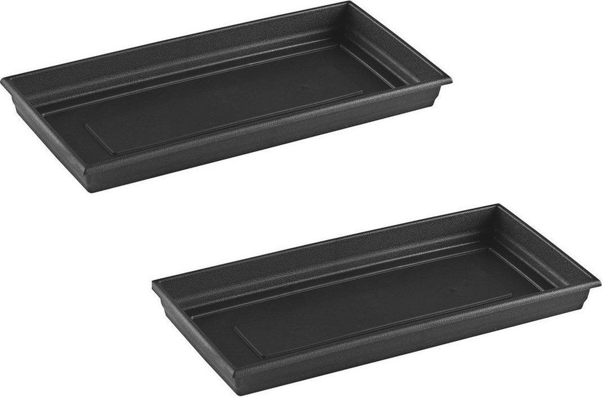 Hega hogar Set van 3x bloempot/plantenpot antraciet grijs met onderschaal - rechthoekig - 47x17cm - Kunststof