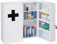Merkloos Relaxdays Medicijnkastje Afsluitbaar - 11 Vakken - Staal - 53,5 x 53 x 19 cm - Wit/Zwart