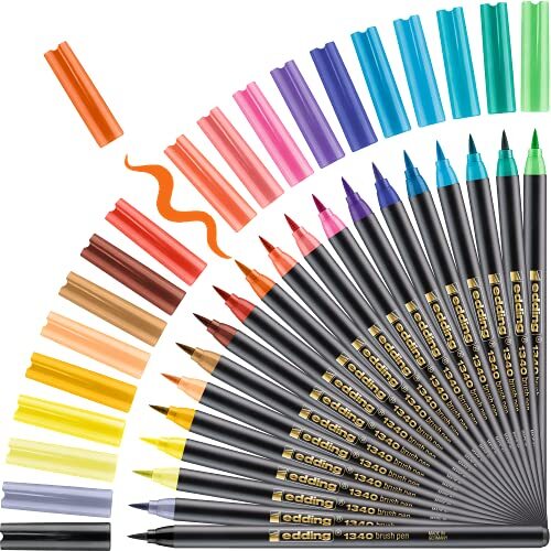 Edding 1340 brush pen - set van 20 - kleurrijk, helder, delicate kleuren - flexibele penseelpunt - viltstift voor schilderen, schrijven en tekenen - dagboeken, handlettering, mandala, kalligrafie