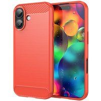 Apple iPhone 17 Coque en Silicone Gel Carbone avec Verre Trempé - Rouge