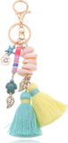 Deja Jewels Lookinggoodtoday Handgemaakte Ibiza sleutelhanger goudkleurig blauw geel met schelpjes