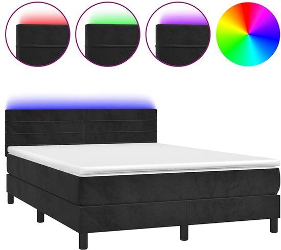 vidaXL Boxspring met matras en LED fluweel zwart 140x190 cm