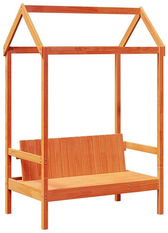 vidaXL Bank met dak 117,5x70x176,5 cm massief grenenhout wasbruin