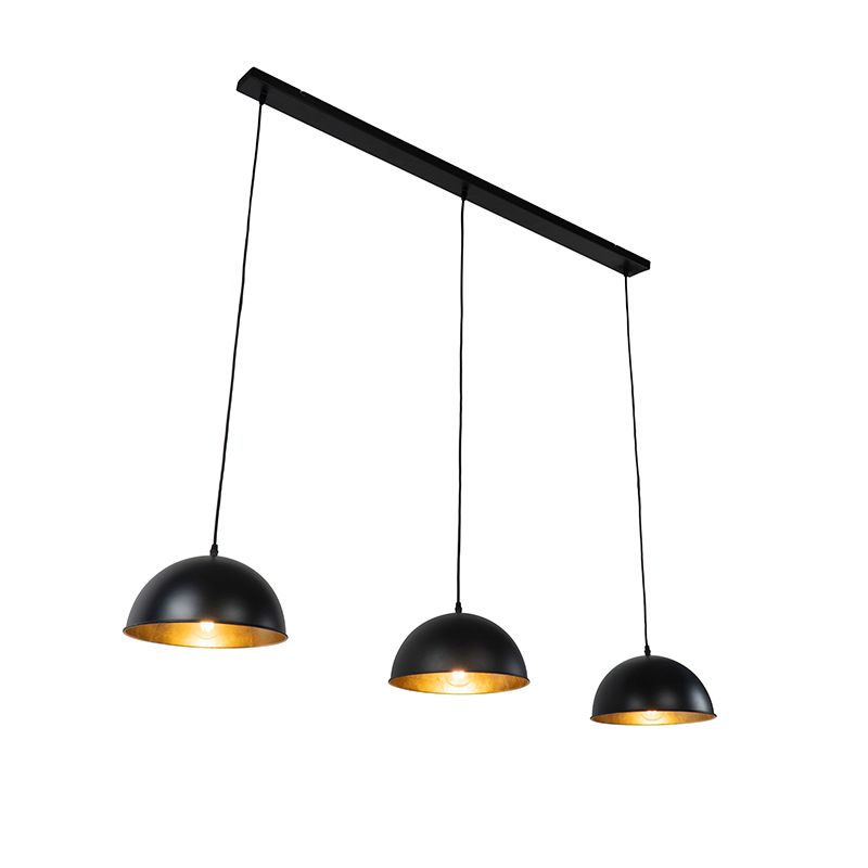 QAZQA Magnax - Hanglamp - 3-lichts - Zwart/Goud - Metaal - E27