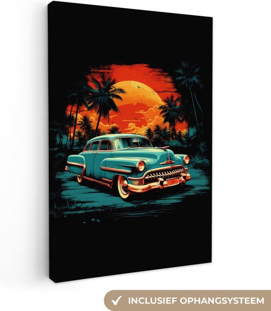 OneMillionCanvasses Canvas schilderij 120x180 cm - Retro Auto - Wanddecoratie