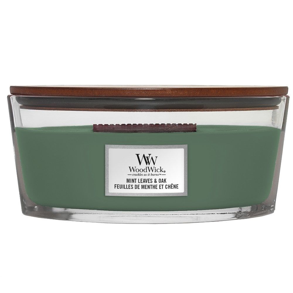 Woodwick Mint Leaves & Oak - Kaars - Groen - 453 ml