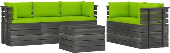 vidaXL 6-delige Loungeset met kussens pallet massief grenenhout