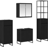 vidaXL Badezimmermöbel-Set Schwarz Eiche Furniertes Holz