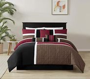 Chezmoi Collection Upland 7-delige gewatteerde patchwork dekbedset, bordeaux/zwart/bruin, kingsize
