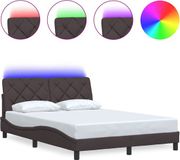 vidaXL Bedframe met LED-verlichting, zonder matras, donkerbruin, 140x190 cm, stof