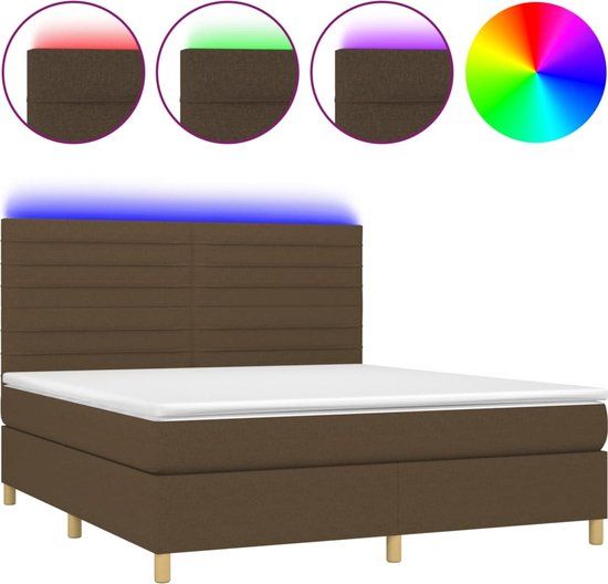 vidaXL Boxspring met matras en LED, stof, donkerbruin, 160x200 cm