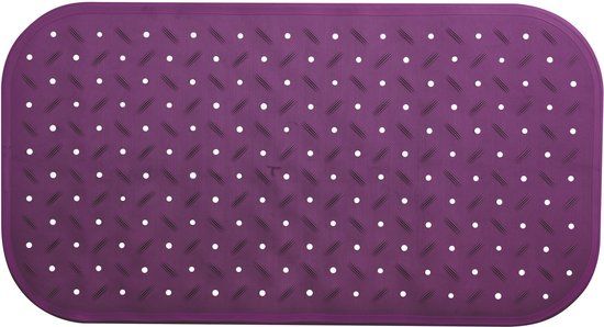 MSV Antislip Badmat – Douchemat met Zuignappen voor Bad en Douche – Badkamer Mat Antislip met Afvoergat – Rubber – Paars – Rechthoek – 65 cm x 36 cm