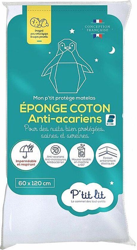 P'TIT LIT - Baby Anti-Huisstofmijt Matrasbeschermer 60x120 cm - Toplaag 100% Katoen - Anti-allergisch - Absorberend - Oeko-Tex®