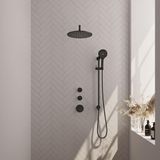 Brauer Black Carving Thermostatische Regendoucheset Inbouw - Hoofddouche 30 cm - Gebogen Wandarm - Handdouche 3 Standen - Doucheslang - Geintegreerde Glijstang - Mat Zwart