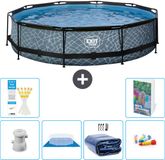 EXIT Toys EXIT Rond Stone Frame Zwembad - 360 x 76 cm - Inclusief Pomp - Grondzeil - Solarzeil