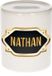 Bellatio Decorations Shoppartners Bv Spaarpot met voornaam Nathan - wit - met goud/zwart embleem - 8 x 9 cm - keramiek - met afsluitdop - cadeau verjaardag