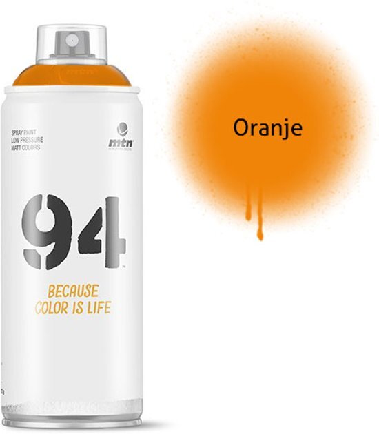 Montana-Colors 1x MTN94 spuitbus - 400ml Oranje spuitverf - Lage druk en matte afwerking - Spuitverf voor binnen en buiten gebruik voor vele doeleinden zoals klussen graffiti hobby en kunst