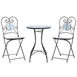 VidaXL Mozaïek bistroset, blauw en wit, ijzer en keramiek