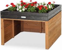 WONDERMAKE® Grote design robotmaaiergarage XXL universeel met waterafvoer, houten plantenbak, robotmaaieroverkapping, carport, robotgarage met plat dak, 78,5 x 96 x 57 cm, bruinzwart