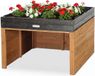 WONDERMAKE® Grote design robotmaaiergarage XXL universeel met waterafvoer, houten plantenbak, robotmaaieroverkapping, carport, robotgarage met plat dak, 78,5 x 96 x 57 cm, bruinzwart