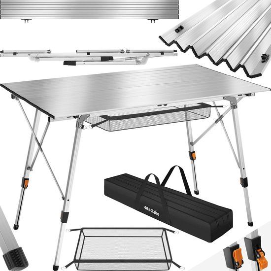 tectake Campingtafel - Aluminium - Opvouwbaar - In hoogte verstelbaar - Zilver
