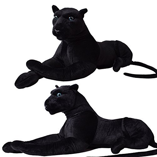 TE-Trend Panther Knuffeldier XXL pluche dier knuffeldier roofkat grote kat decoratie figuur geschenk speelgoed 80 cm zwart