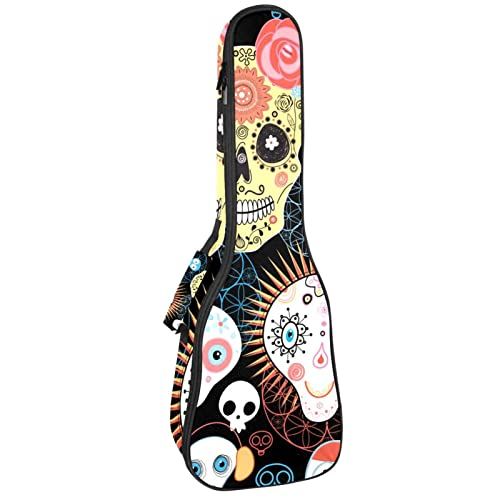 Mersov Tenor Ukulele Gigbag Waterdichte Ukelele Case Gewatteerde Rugzak, Geweldig voor Sopraan Concert (21/23/24") Skull Multi Leuke