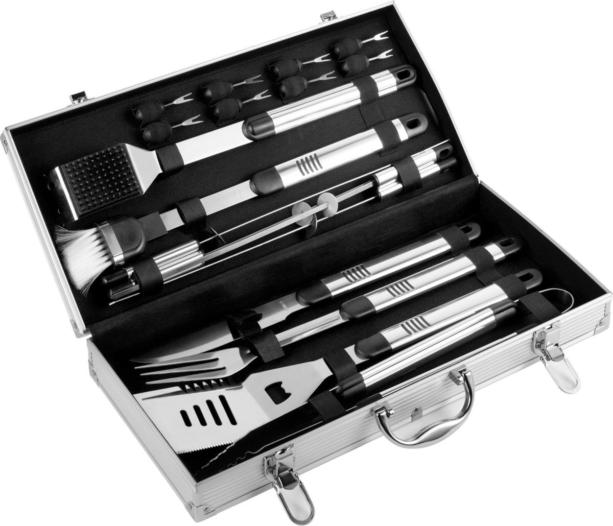Lupine Luxe bbq set met 18 bbq accesoires - Koffer met barbecue gereedschap - RVS / Roestvrijstaal