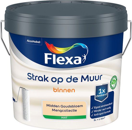 Flexa Strak op de muur Muurverf - Midden Goudsbloem - 5 Liter - Mat
