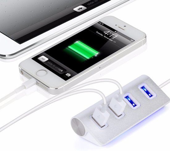Lambocio Aluminium USB Hub - 4 poorten - Zilver