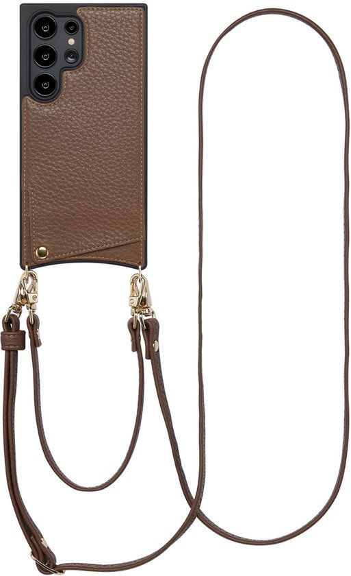Selencia Hoesje - Geschikt voor Samsung Galaxy S24 Ultra - Backcover met koord en pashouder - Mocha Brown