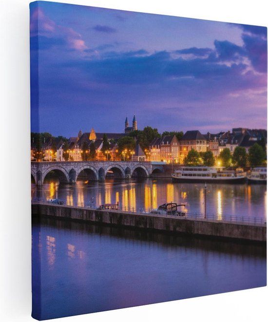Artaza Canvas Schilderij Maastricht Maas Rivier bij de Sint Servaasbrug - 80x80 cm - Print op Canvas