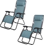 Sunnydays Relaxstoel - 5 Posities - Opklapbaar - Metaal - Textilene - Blauw/Grijs