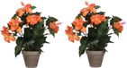 Mica Decorations Kunstplant Hibiscus - 2 stuks - orange - H40 x D30 cm