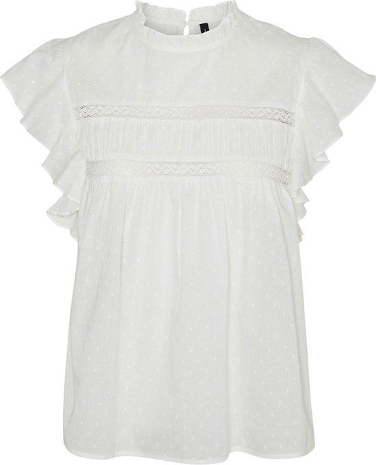 Vero Moda VMTRINE SL LACE TOP WVN NOOS - Ecru - M - Women's T-shirt