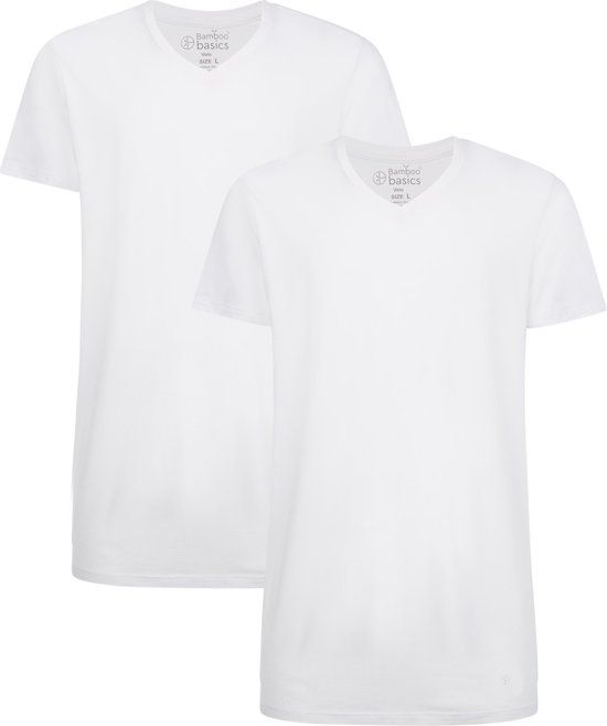 Bamboo Basics Velo Bamboe T-shirt V-hals - 2-pack - Heren - Wit - S