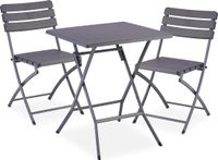 Merkloos 3-delige balkonset - tafel met 2 stoelen - inklapbaar - kunststof & staal - houtlook - grijs