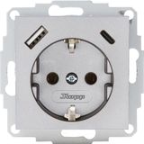 Kopp HK07 - geaard inbouwstopcontact, USB A/C, uitgangsstroom laadbussen max. 3 A, 5 V, 55 x 55 mm afdekkingen, nominale stroom 16 A, nominale spanning 250 V~, kleur: staal