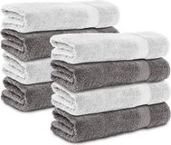 Komfortec handdoeken – Set van 8 - Badhanddoek 50x100 cm - 100% Katoen - Antracietgrijs&Wit