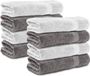Komfortec handdoeken – Set van 8 - Badhanddoek 50x100 cm - 100% Katoen - Antracietgrijs&Wit