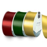 Vaessen Creative Satijnlint Set - 3 Kerst Kleuren van 10 m x 38 mm - Groen, Rood & Goud