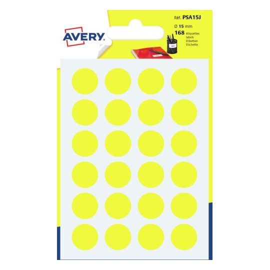 Avery PSA15J - Etiketten - Rond - 15 mm - Geel - Papier