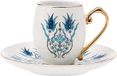 Karaca Iznik Turkse Koffieset voor 6 personen - 12 stuks - Porselein - Met Oor - Handbeschilderd - Bloemen Opdruk