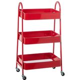DRW Opbergwagen met 3 legplanken van metaal, rood, 44 x 31,5 x 79,5 cm