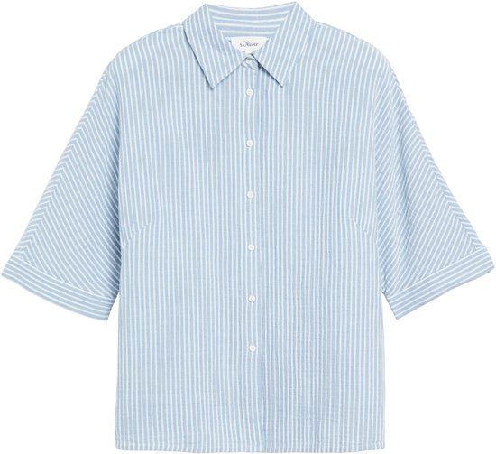 s.Oliver Curve s.Oliver Blouse Lichtblauw Katoen Korte Mouw Klassieke Kraag Gestreept Regular Fit Vrouwen Maat 44