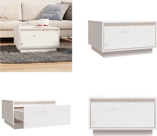 vidaXL Salontafel 55x56x32 cm massief grenenhout wit